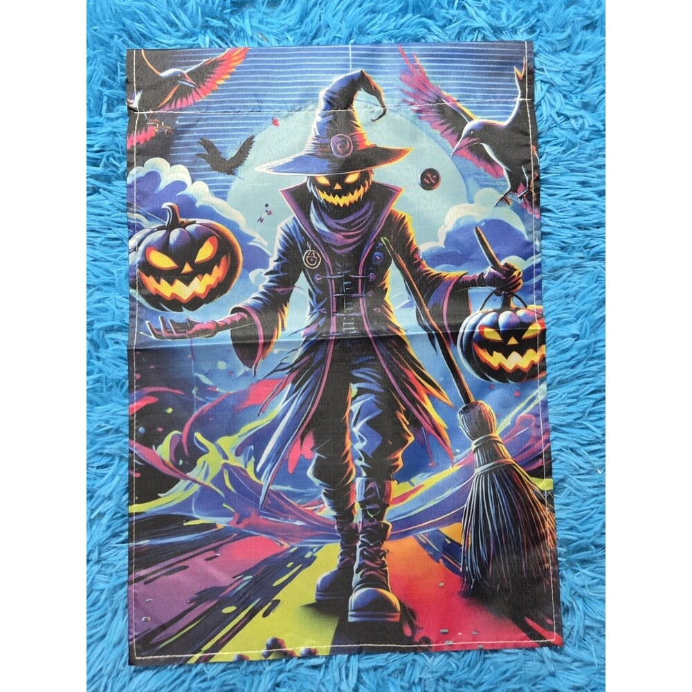 Halloween Themed 12"x8" Garden Flag- Scarecrow Night  Jack-o-lantern Witch Dark